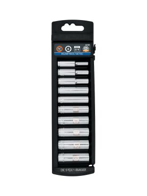 14168 - Juego de 10 dados largos cuadro 1/4' mm, Truper