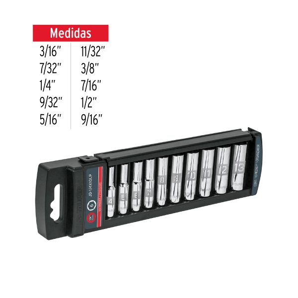 14167 - Juego de 10 dados largos cuadro 1/4' std, Truper