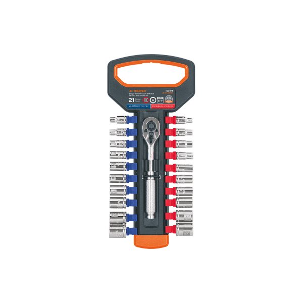 103108 - Juego de dados mm y std con matraca, cuadro 1/4', Truper