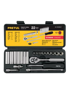 23981 - Juego de 22 herramientas 1/4' std para mecánico, Pretul