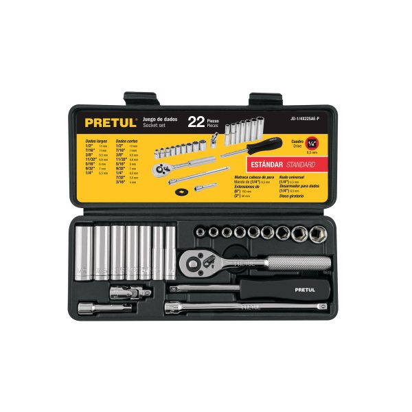 23981 - Juego de 22 herramientas 1/4' std para mecánico, Pretul