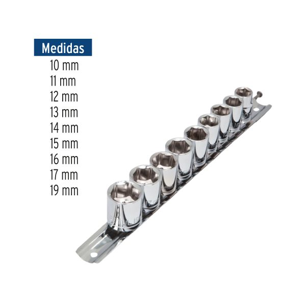 21189 - Juego de 9 dados cuadro 3/8' mm, Pretul