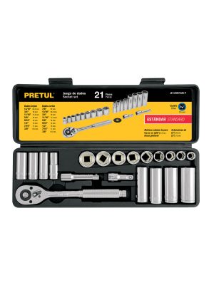 21187 - Juego de 21 herramientas 3/8' std para mecánico, Pretul