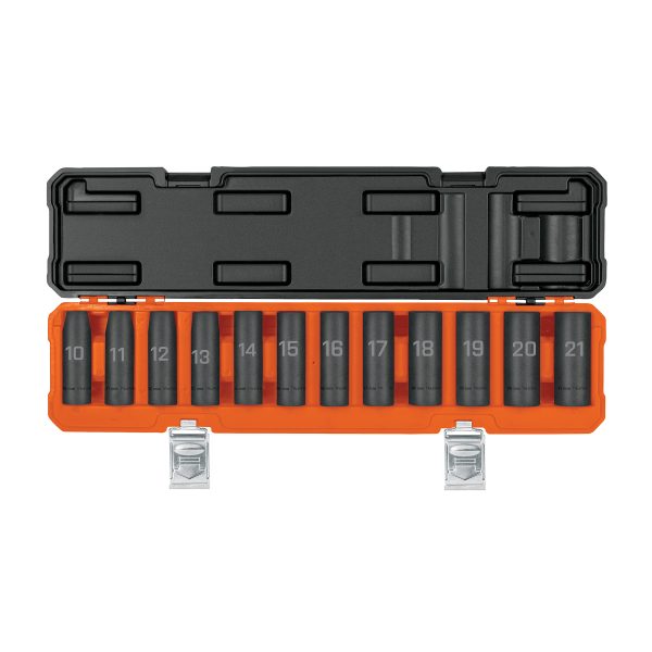 100946 - Juego de 12 dados largos de impacto cuadro 1/2', 6 puntas mm