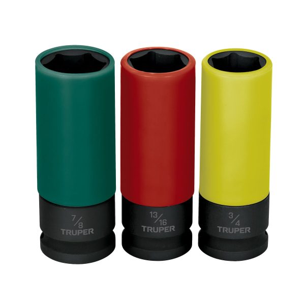 100941 - Juego 3 dados largos 1/2' impacto protección plástica 6p std