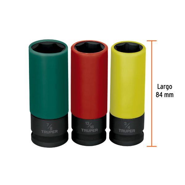 100941 - Juego 3 dados largos 1/2' impacto protección plástica 6p std