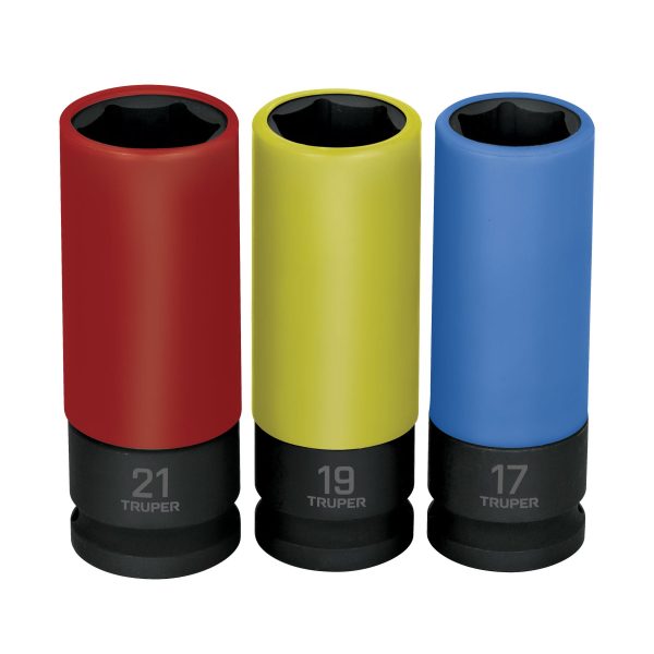 100942 - Juego 3 dados largos 1/2' impacto protección plástica 6p mm