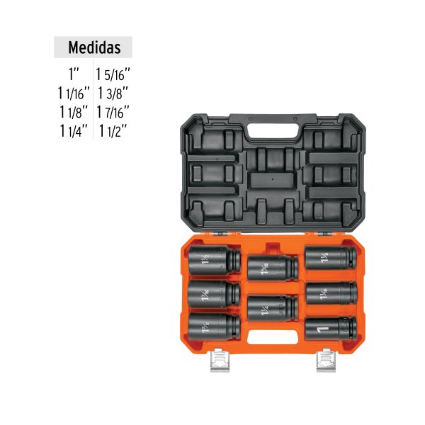 100948 - Juego de 8 dados largos cuadro 3/4' de impacto 6 puntas std