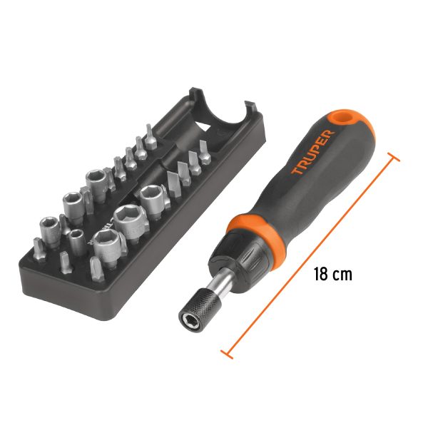 18222 - Desarmador tipo matraca con 17 puntas y 7 dados, Truper