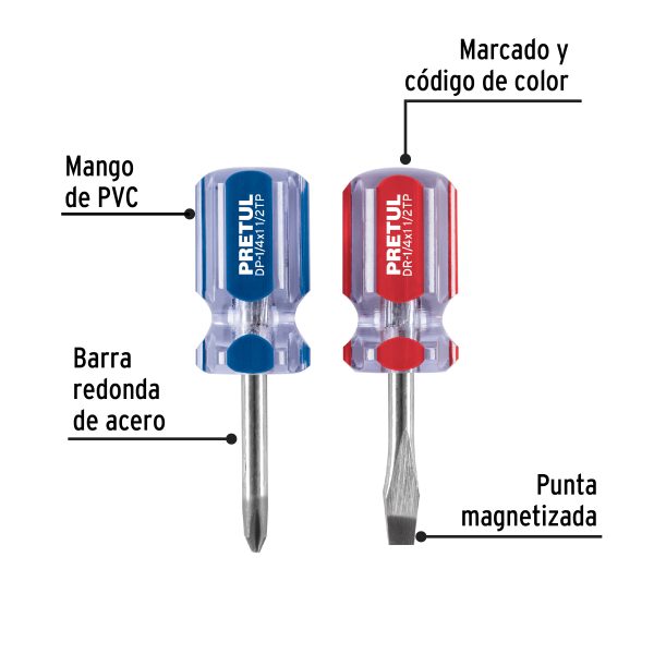 21379 - Dúo de desarmadores 1/4 x 1-1/2' mango de PVC, Pretul