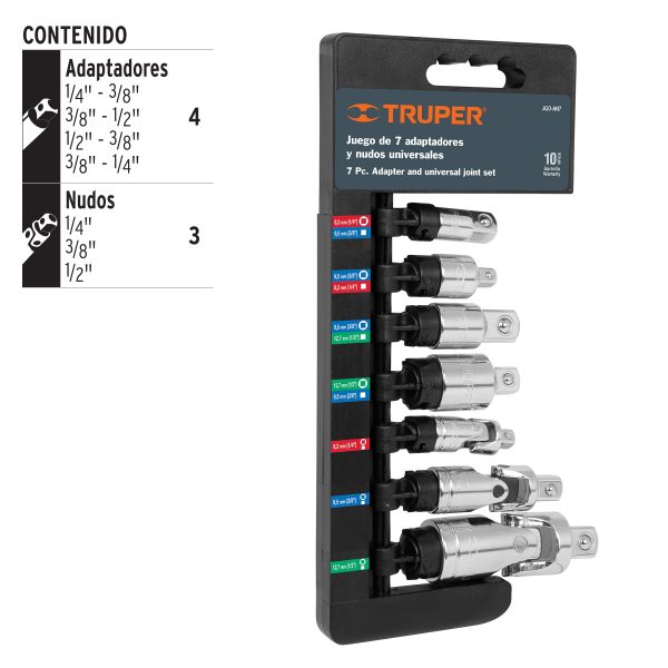 17844 - Juego de 7 piezas de adaptadores y nudos universales, Truper