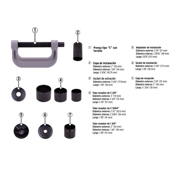 104033 - Juego para desmontar rótulas y terminales, 4 piezas