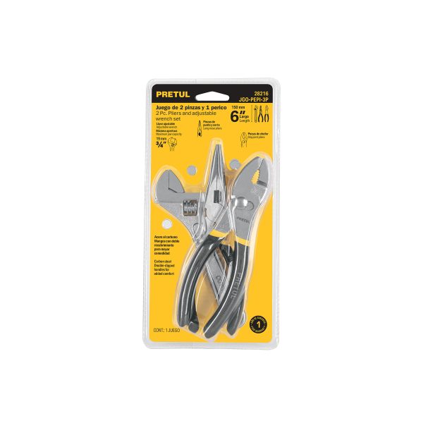 28216 - Juego de 2 pinzas y 1 llave ajustable, mangos de PVC, Pretul