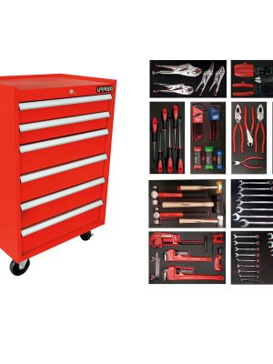 JI112 - Juego industrial con organización modular de 6 gavetas 112 piezas, con gabinete EX27M6 Urrea