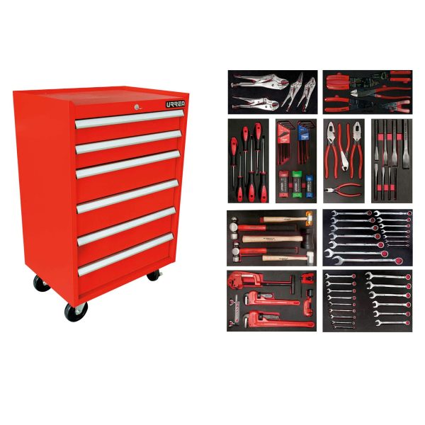 JI112 - Juego industrial con organización modular de 6 gavetas 112 piezas, con gabinete EX27M6 Urrea