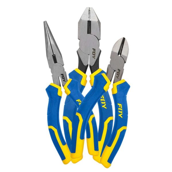 JPE3 - Juego de pinzas para electricista con mango bimaterial combinado, 3 piezas Foy