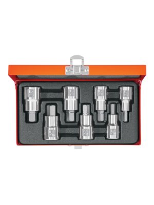 13929 - Juego de 7 dados cuadro 1/2' punta hex std, estuche metálico