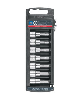 14169 - Juego de 7 dados punta hexagonal std, cuadro 3/8', Truper