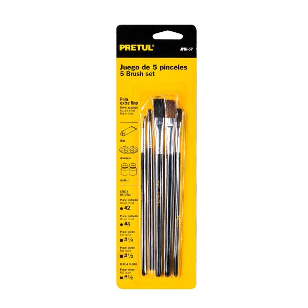 24740 - Juego de pinceles en blíster con 5 piezas, PRETUL