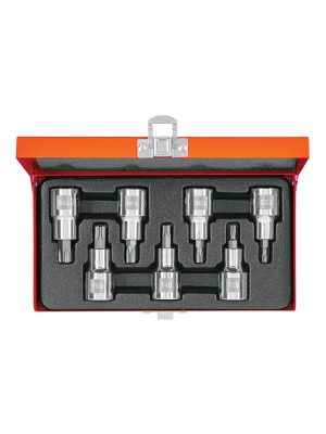 13928 - Juego de 7 dados cuadro 1/2' punta torx, estuche metálico