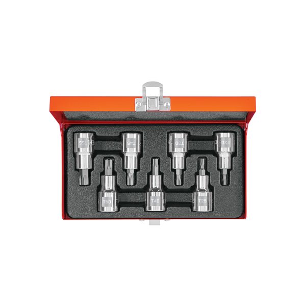13928 - Juego de 7 dados cuadro 1/2' punta torx, estuche metálico
