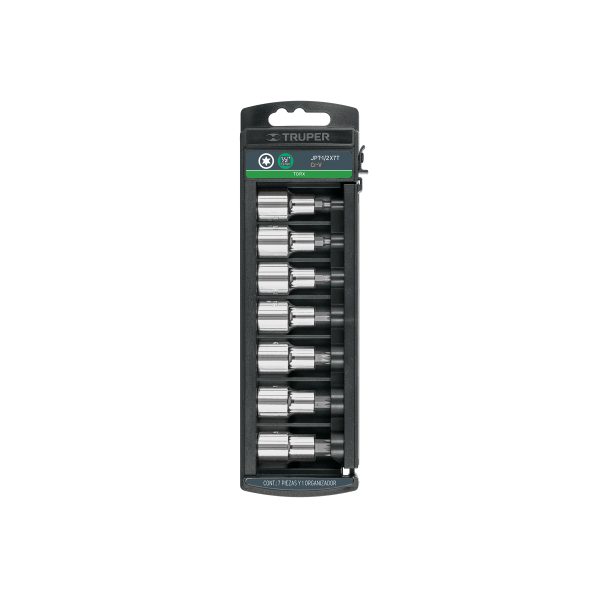 102237 - Juego de 7 dados cuadro 1/2' punta torx, Truper
