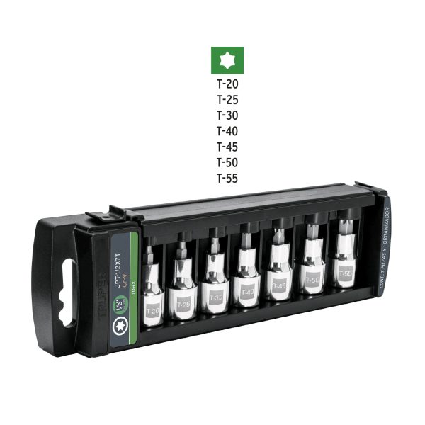 102237 - Juego de 7 dados cuadro 1/2' punta torx, Truper