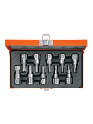 13976 - Juego de 10 dados cuadro 3/8' punta torx, estuche metálico