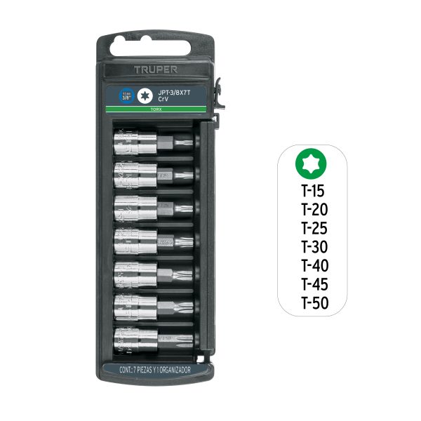 14171 - Juego de 7 dados cuadro 3/8' punta torx, Truper