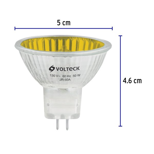 47256 - Lámpara de halógeno amarillo 50 W tipo MR16 en caja, Volteck