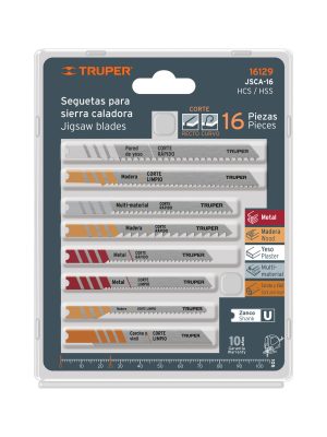 16129 - Juego de 16 seguetas para caladora zanco 'U' corte recto