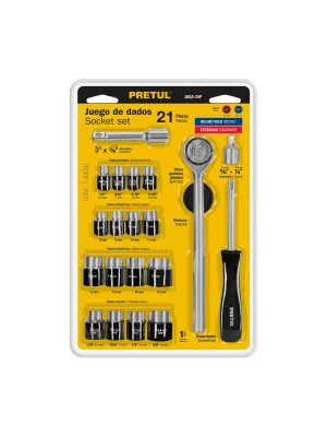 21162 - Juego de 21 herramientas 1/4' y 3/8' para mecánico, Pretul