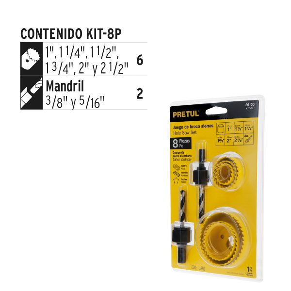 29100 - Juego de 7 brocasierras acero al carbono y 1 mandril, Pretul