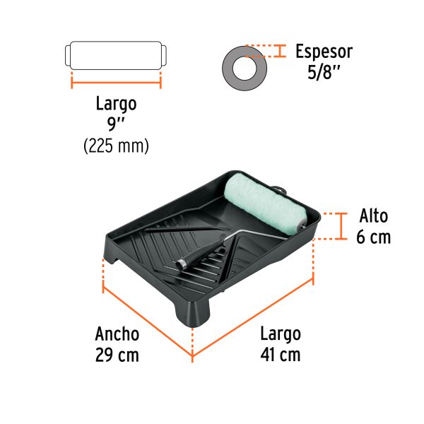 13843 - Kit de rodillo para pintar, 9' (maneral, charola y felpa)