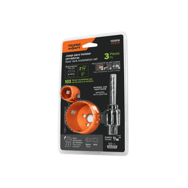 100816 - Juego de 3 piezas para instalar cerraduras, Truper Expert