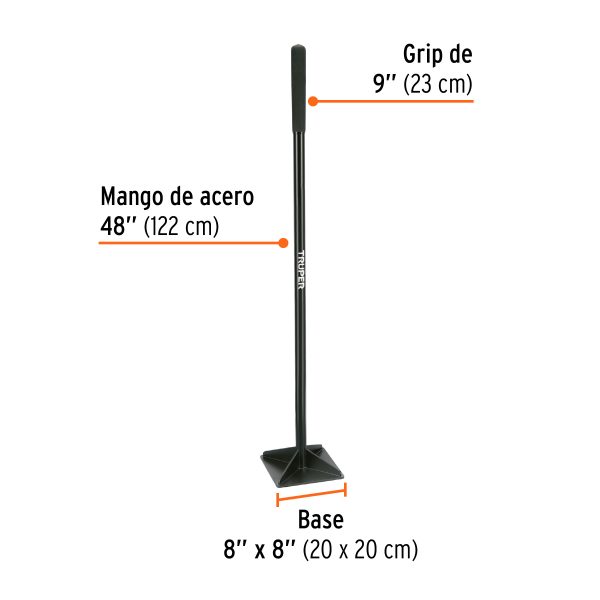 17472 - Pisón 8' x 8' con mango de acero de 48', Truper