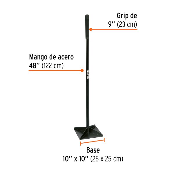 17473 - Pisón 10' x 10' con mango de acero de 48', Truper