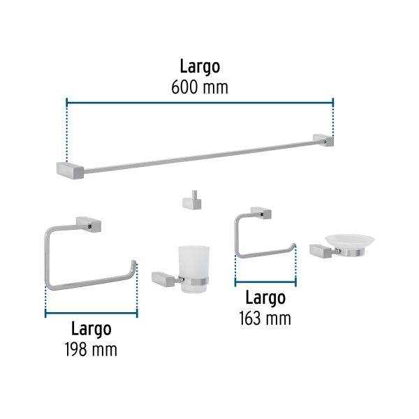 44319 - Juego de 6 accesorios para baño, cromo, FOSET KUBO
