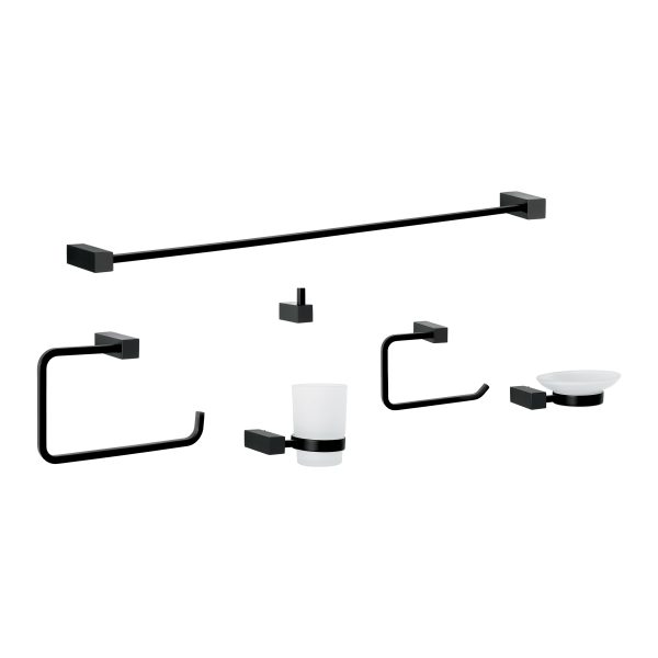 44332 - Juego de 6 accesorios para baño, negro, FOSET KUBO