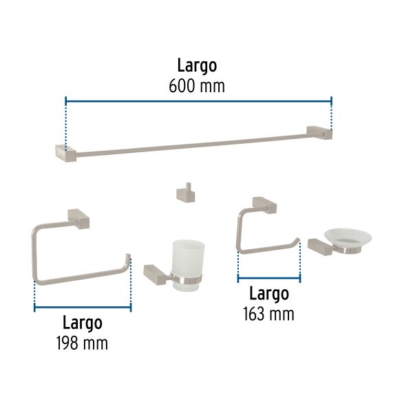 44333 - Juego de 6 accesorios para baño, satín, FOSET KUBO