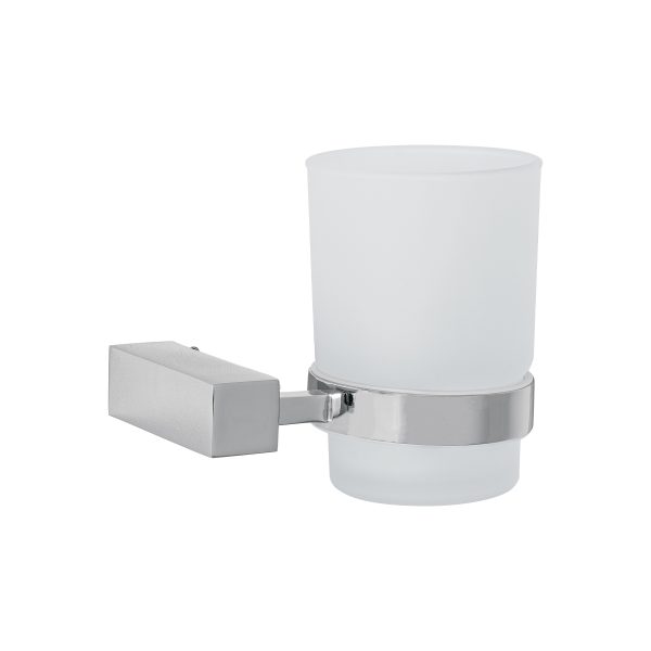 44399 - Portavaso cepillero con vaso de vidrio, cromo, FOSET KUBO