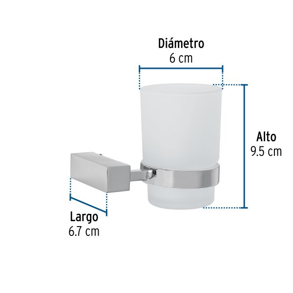44399 - Portavaso cepillero con vaso de vidrio, cromo, FOSET KUBO