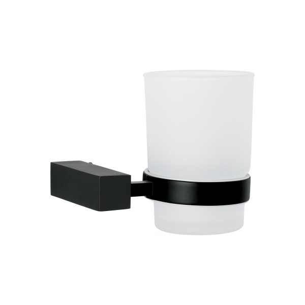 44410 - Portavaso cepillero con vaso de vidrio, negro, FOSET KUBO