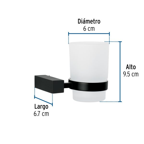 44410 - Portavaso cepillero con vaso de vidrio, negro, FOSET KUBO