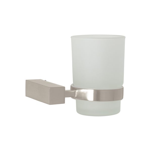 44437 - Portavaso cepillero con vaso de vidrio, satín, FOSET KUBO