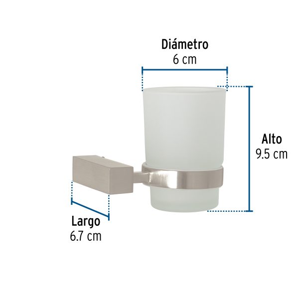 44437 - Portavaso cepillero con vaso de vidrio, satín, FOSET KUBO