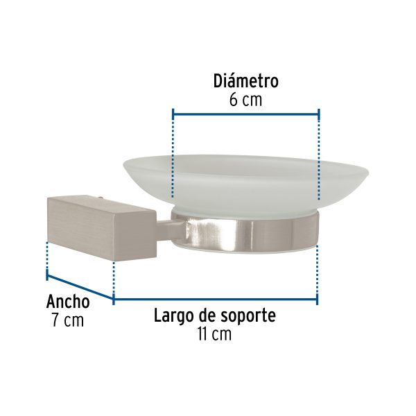44398 - Jabonera con plato de vidrio, satín, FOSET KUBO