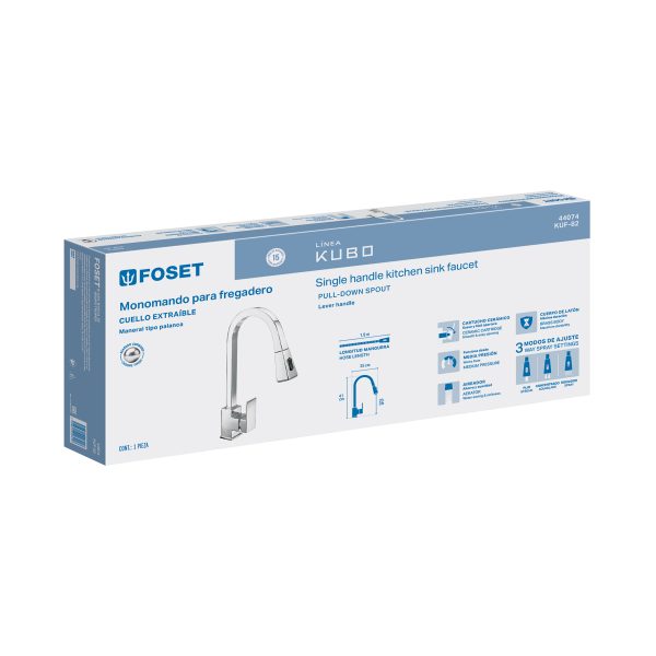 44074 - Monomando nariz retráctil para fregadero,cromo, FOSET KUBO