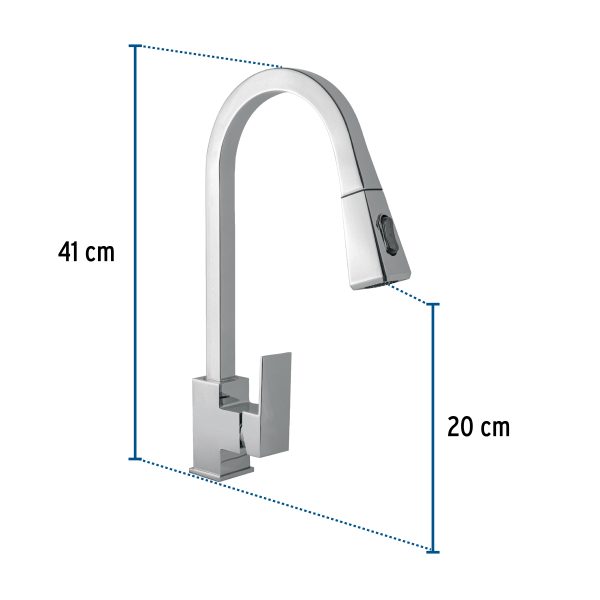 44074 - Monomando nariz retráctil para fregadero,cromo, FOSET KUBO