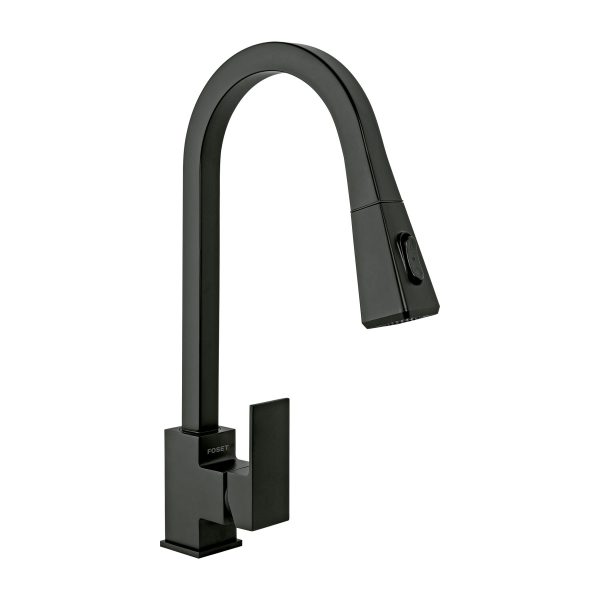 44227 - Monomando nariz retráctil para fregadero,negro, FOSET KUBO